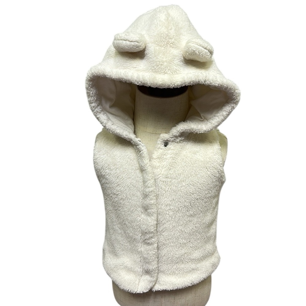 Carters Baby Girl Cream Faux Fur Snap Up Hooded Animal Ear Vest Jacket 12 Months